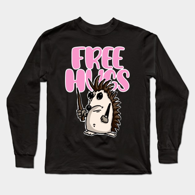 Cute Hedgehog Free Hugs Funny Long Sleeve T-Shirt by Kev Brett Designs